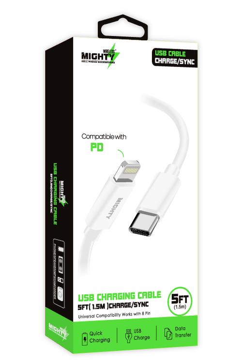 Mighty Fast Charging 5FT Lightning to Type-C Cable White MK17